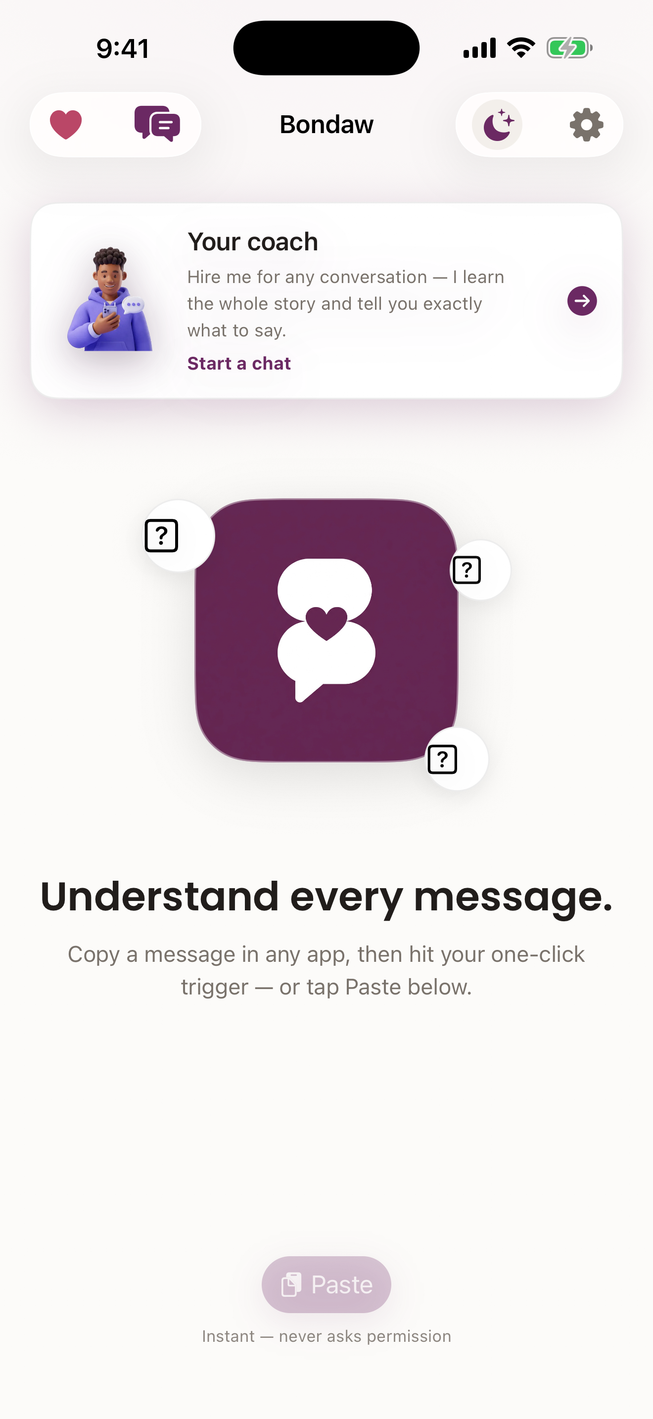 The Bondaw app home screen on iPhone